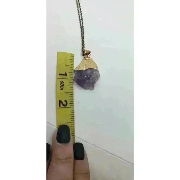 Genuine Amethyst Crystal Polished & Dipped In 14 Kt. Gold Pendant Necklace - Picture 12 of 13